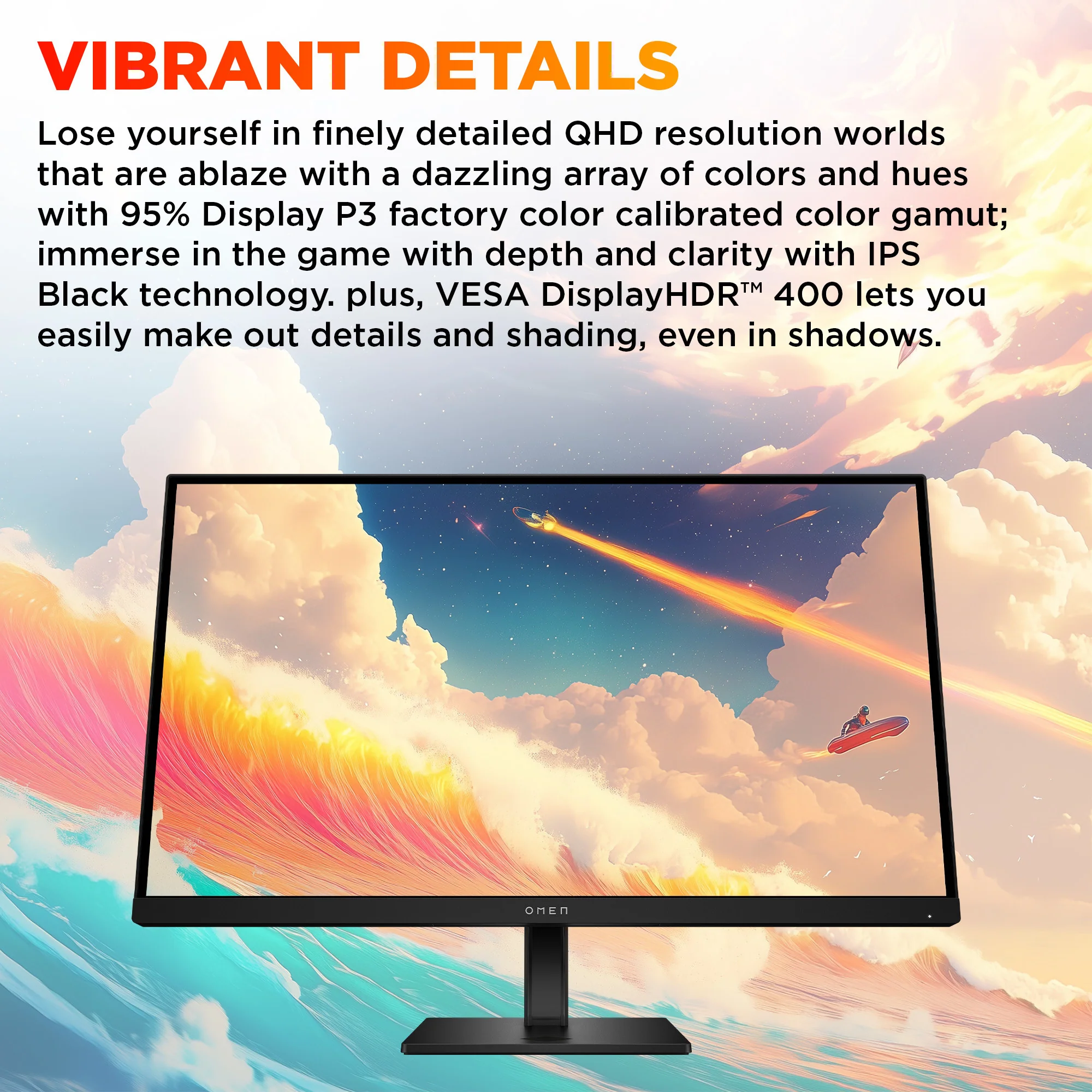 OMEN 27 inch QHD 280Hz Gaming Monitor - OMEN 27qs G2, 280 Hz, 95% Display P3, IPS Black; LCD, No integrated camera, HP Eye Ease (Eyesafe® certified) - Image 3