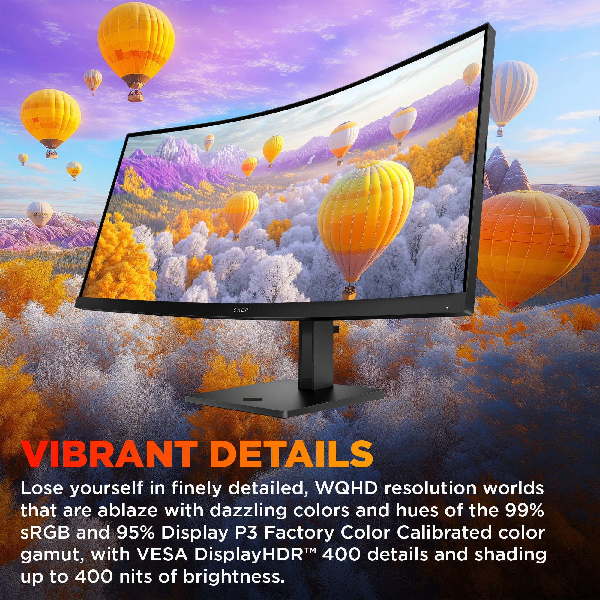 OMEN 34 inch WQHD 180Hz Curved Gaming Monitor - OMEN 34c G2, 180 Hz, 99% sRGB; 95% Display P3, VA; LCD, No integrated camera, HP Eye Ease (Eyesafe® certified) - Image 4
