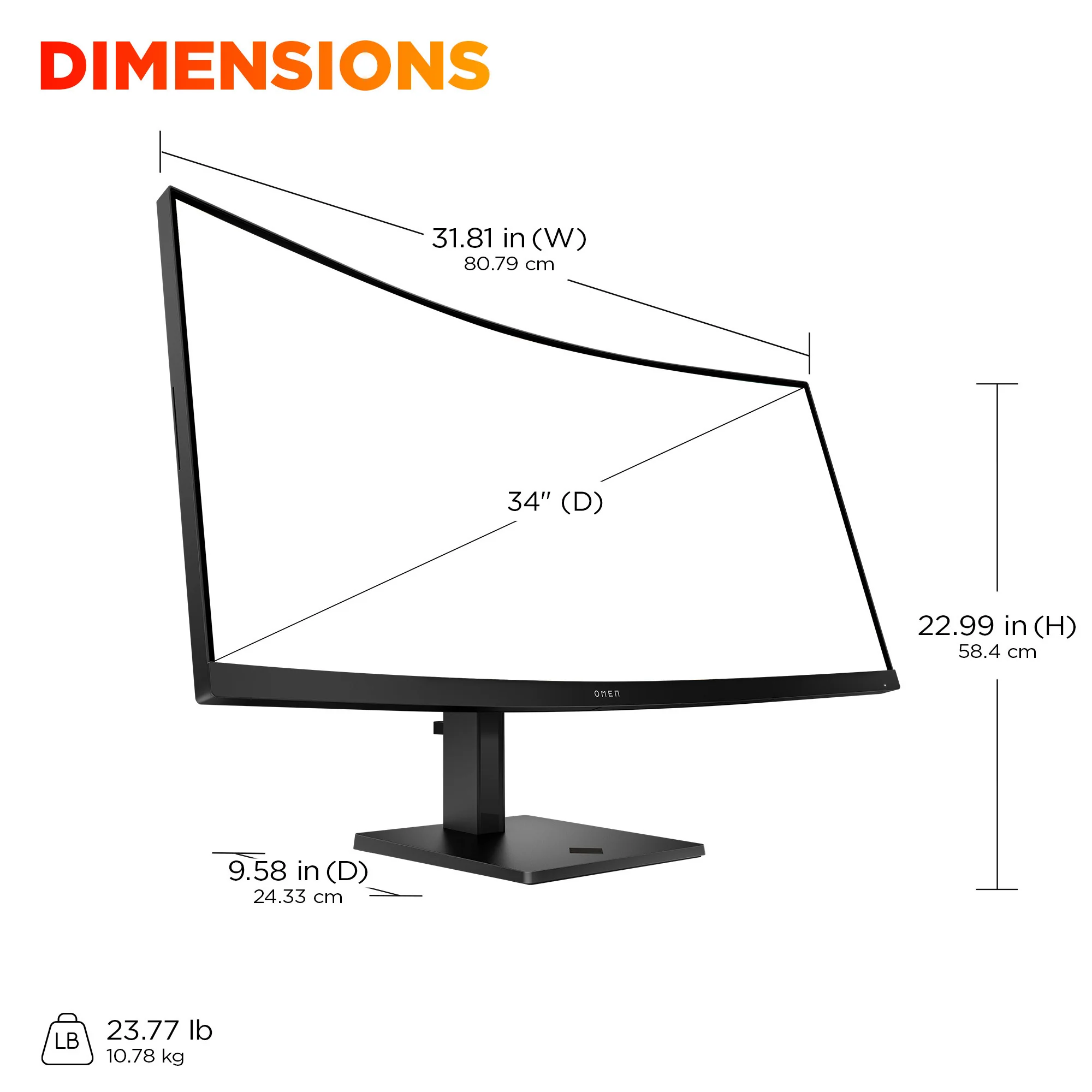 OMEN 34 inch WQHD 180Hz Curved Gaming Monitor - OMEN 34c G2, 180 Hz, 99% sRGB; 95% Display P3, VA; LCD, No integrated camera, HP Eye Ease (Eyesafe® certified) - Image 7