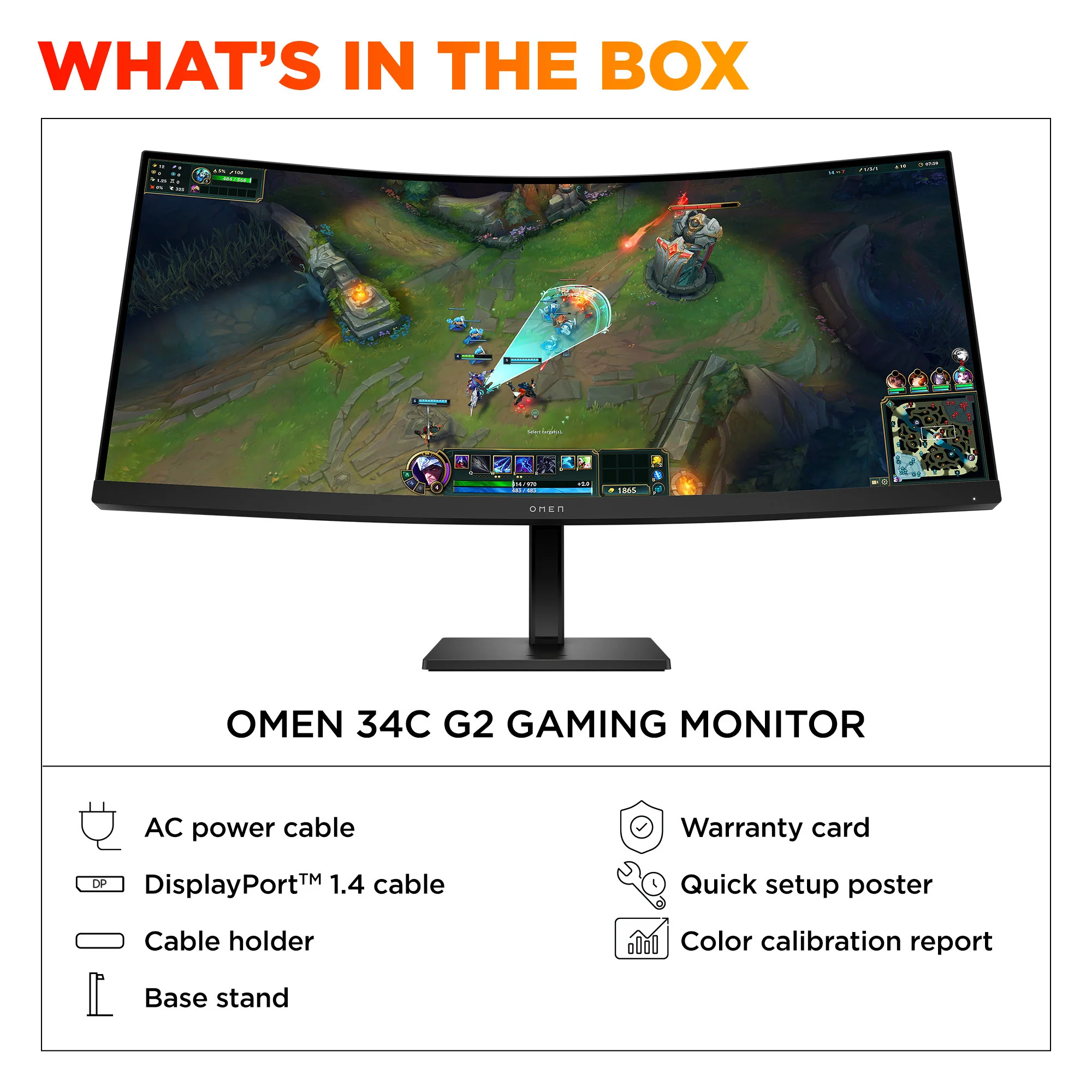 OMEN 34 inch WQHD 180Hz Curved Gaming Monitor - OMEN 34c G2, 180 Hz, 99% sRGB; 95% Display P3, VA; LCD, No integrated camera, HP Eye Ease (Eyesafe® certified) - Image 9