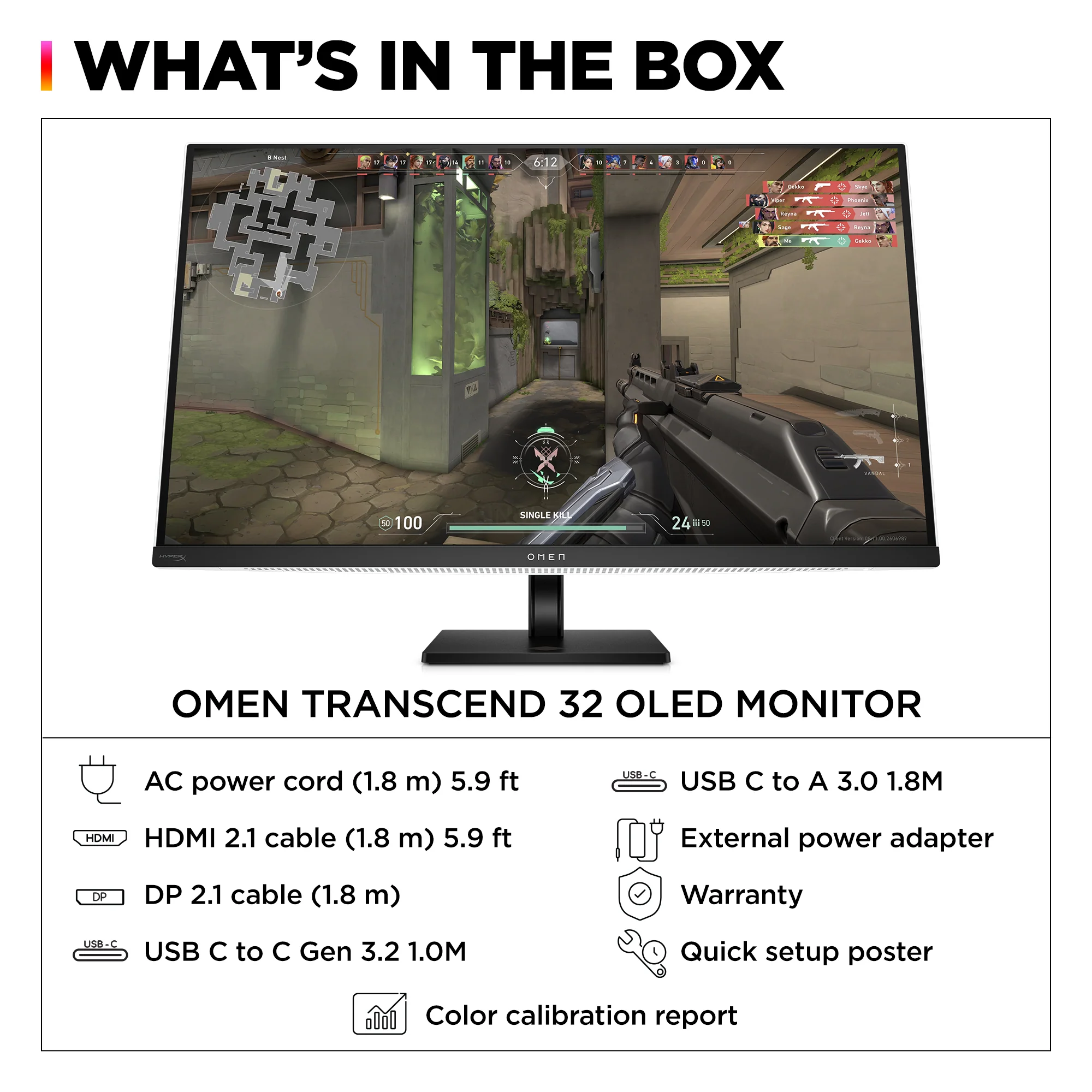 OMEN Transcend 31.5 inch UHD 240Hz OLED Gaming Monitor  - OMEN Transcend 32, 240 Hz, 100% sRGB; 100% BT.709; 80% BT.2020; 99% Display P3; 97.5% Adobe RGB, QD-OLED, No integrated camera, HP Eye Ease (Eyesafe® certified) - Image 12