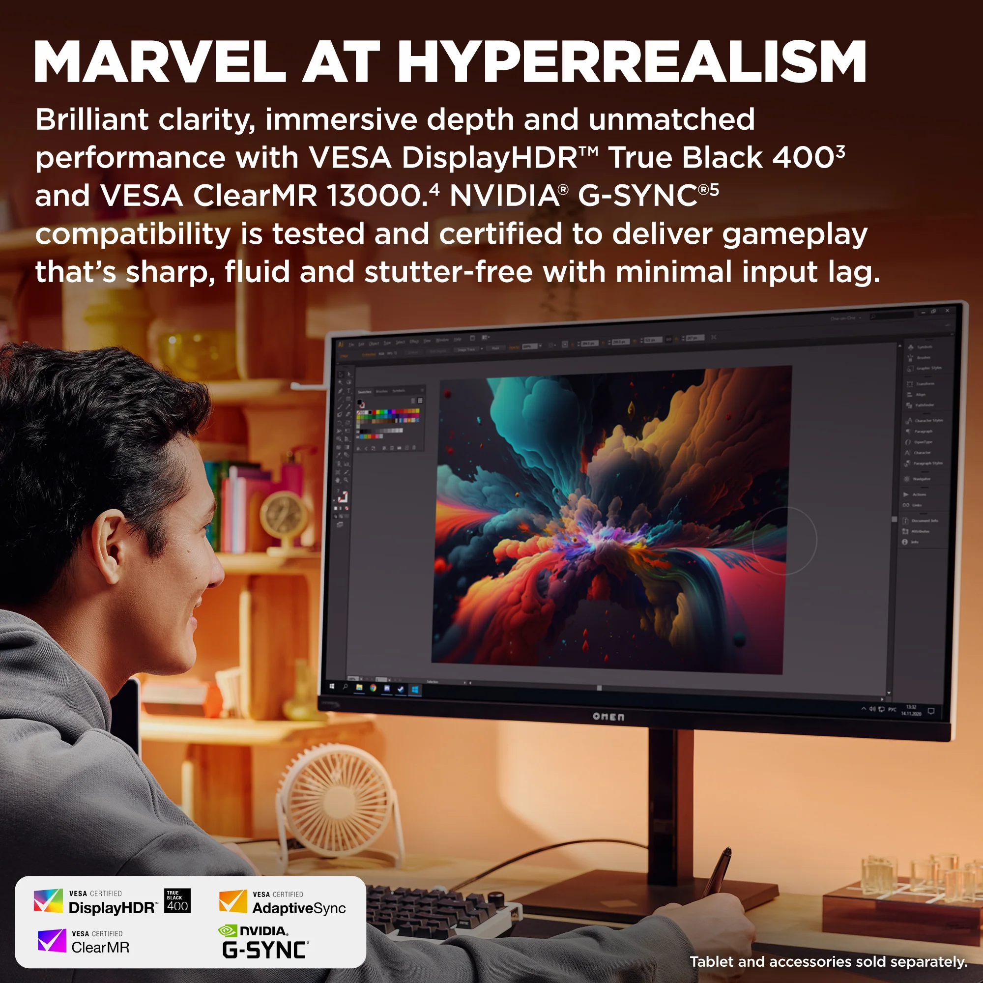 OMEN Transcend 31.5 inch UHD 240Hz OLED Gaming Monitor  - OMEN Transcend 32, 240 Hz, 100% sRGB; 100% BT.709; 80% BT.2020; 99% Display P3; 97.5% Adobe RGB, QD-OLED, No integrated camera, HP Eye Ease (Eyesafe® certified) - Image 3