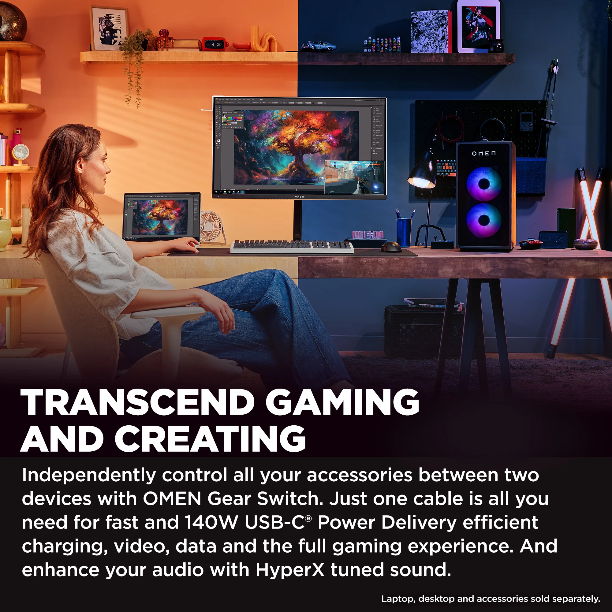 OMEN Transcend 31.5 inch UHD 240Hz OLED Gaming Monitor  - OMEN Transcend 32, 240 Hz, 100% sRGB; 100% BT.709; 80% BT.2020; 99% Display P3; 97.5% Adobe RGB, QD-OLED, No integrated camera, HP Eye Ease (Eyesafe® certified) - Image 4