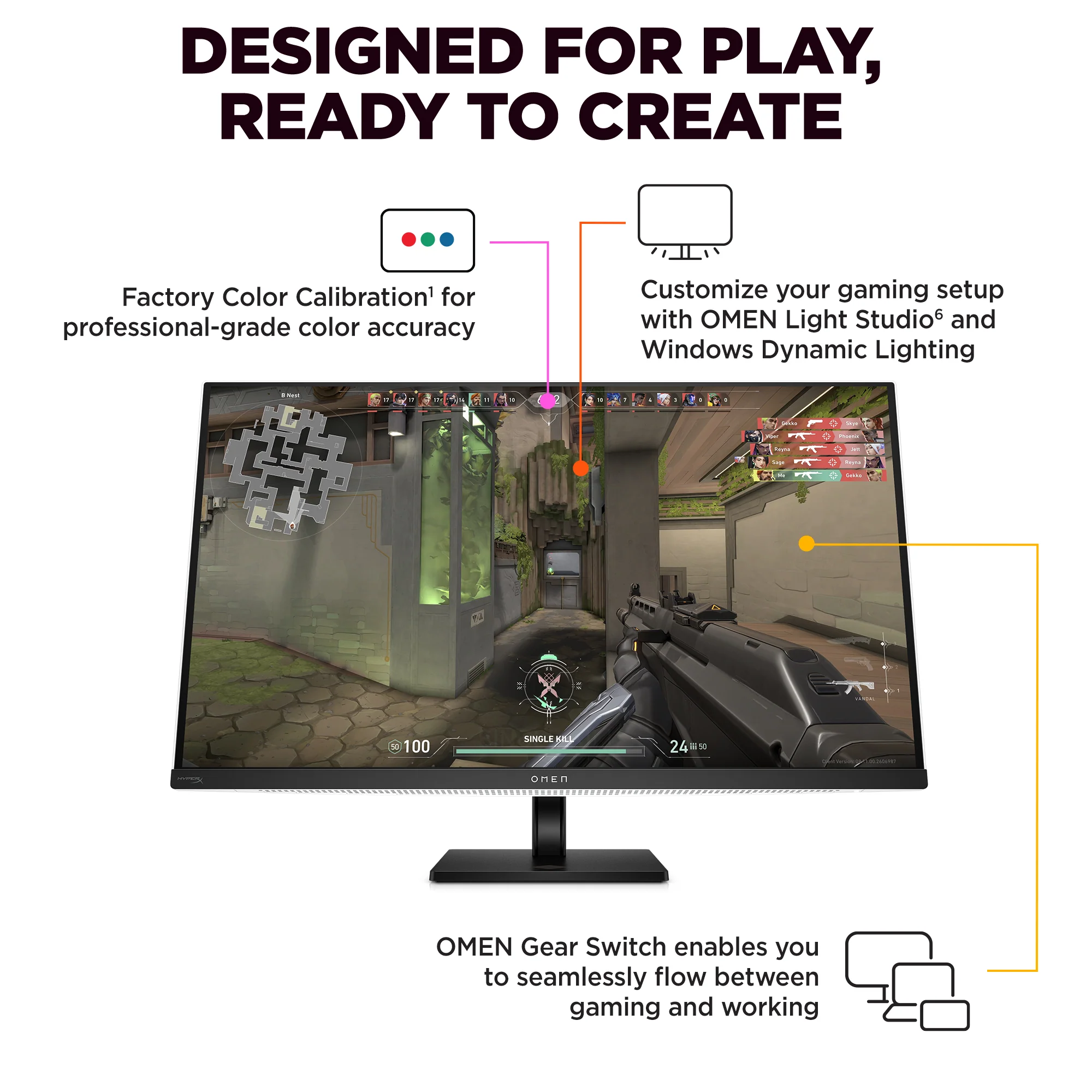 OMEN Transcend 31.5 inch UHD 240Hz OLED Gaming Monitor  - OMEN Transcend 32, 240 Hz, 100% sRGB; 100% BT.709; 80% BT.2020; 99% Display P3; 97.5% Adobe RGB, QD-OLED, No integrated camera, HP Eye Ease (Eyesafe® certified) - Image 5