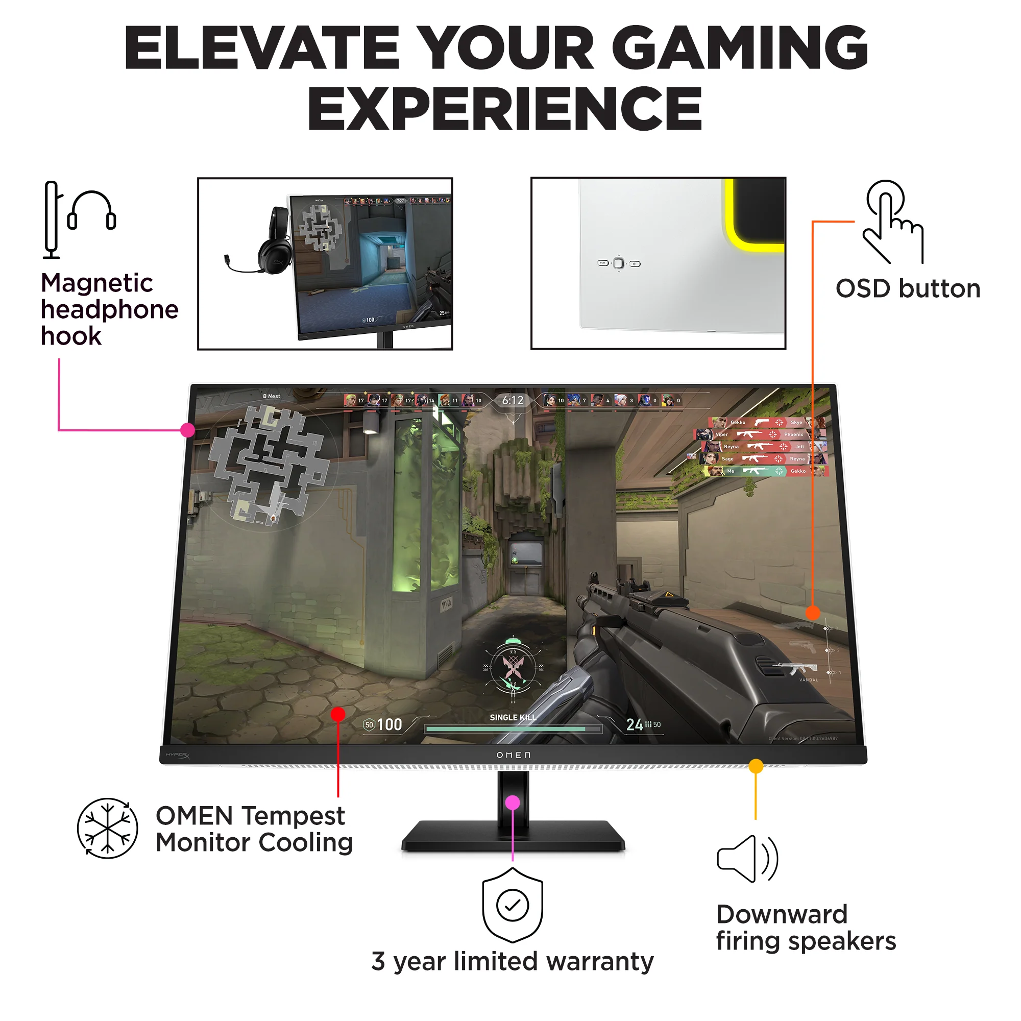 OMEN Transcend 31.5 inch UHD 240Hz OLED Gaming Monitor  - OMEN Transcend 32, 240 Hz, 100% sRGB; 100% BT.709; 80% BT.2020; 99% Display P3; 97.5% Adobe RGB, QD-OLED, No integrated camera, HP Eye Ease (Eyesafe® certified) - Image 6