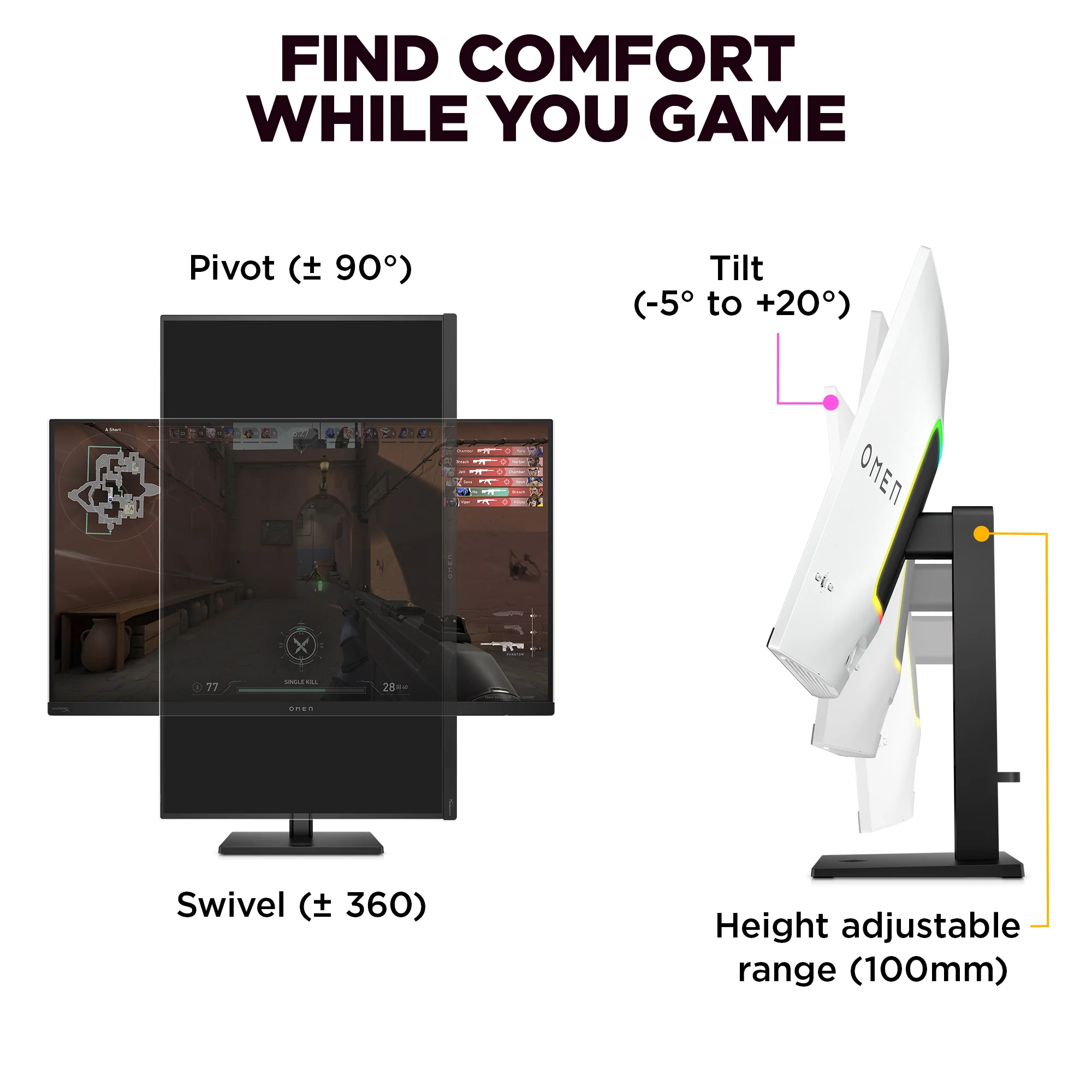 OMEN Transcend 31.5 inch UHD 240Hz OLED Gaming Monitor  - OMEN Transcend 32, 240 Hz, 100% sRGB; 100% BT.709; 80% BT.2020; 99% Display P3; 97.5% Adobe RGB, QD-OLED, No integrated camera, HP Eye Ease (Eyesafe® certified) - Image 8